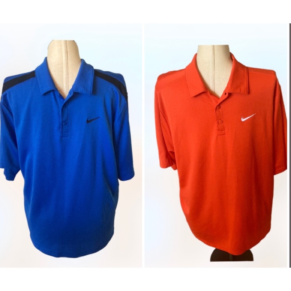 Nike Mens DRI-Fit Short Sleeves Blue & Orange Athletic Polo T-Shirts